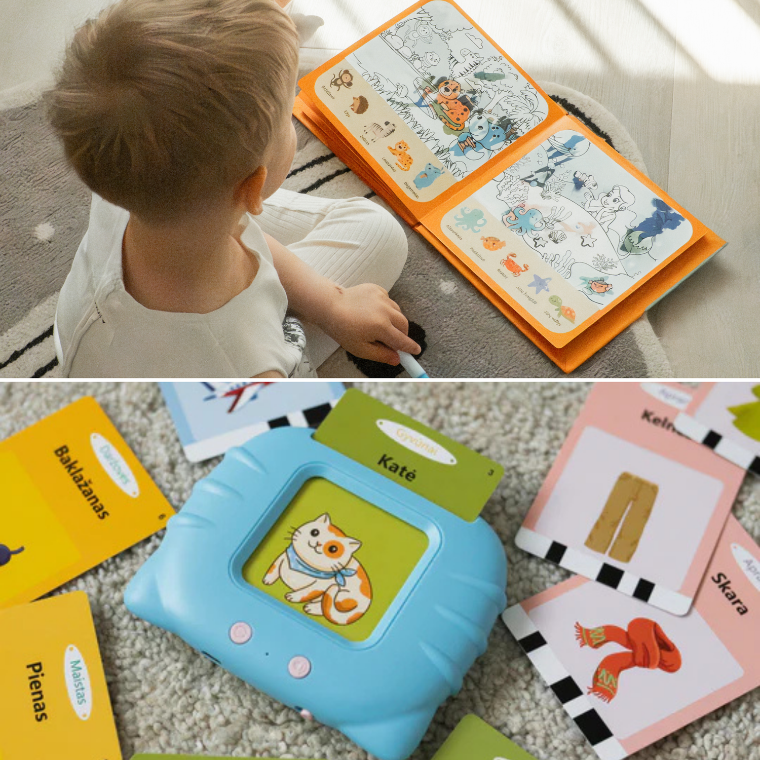 Veiklos knygelės „Gyvūnai“ ir kalbančių kortelių rinkinys